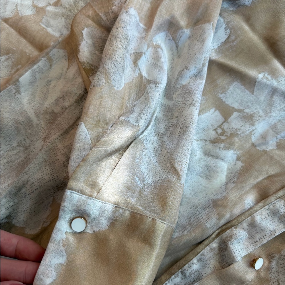 Zara Tan and White Floral Wide-Leg Pants & top - Picture 5 of 10